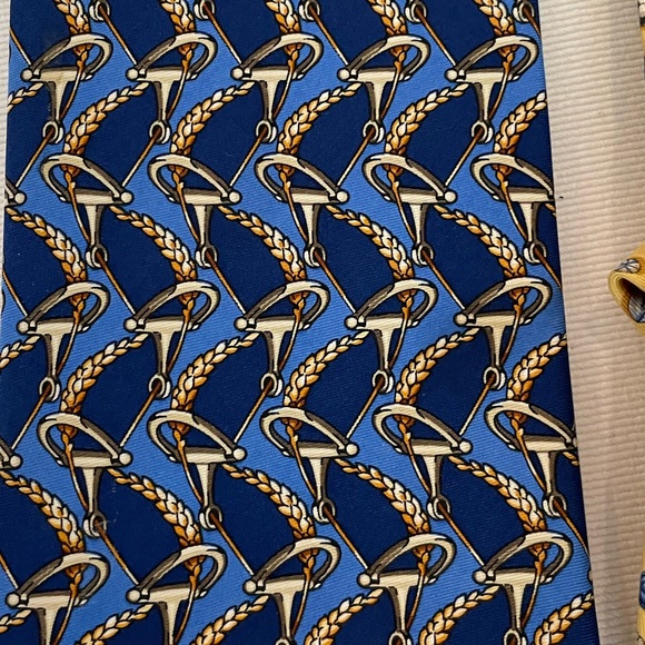Men’s Vintage Silk Ties Celine Ferragamo Yellow and Blue - Picture 3 of 9
